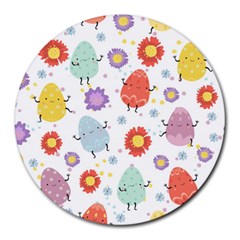 Easter Seamless Pattern With Cute Eggs Flowers Round Mousepad by Simbadda