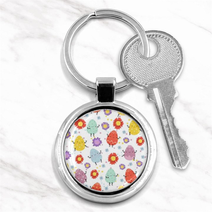 Easter Seamless Pattern With Cute Eggs Flowers Key Chain (Round)