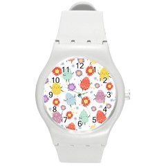 Easter Seamless Pattern With Cute Eggs Flowers Round Plastic Sport Watch (m) by Simbadda