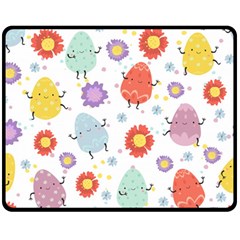 Easter Seamless Pattern With Cute Eggs Flowers Two Sides Fleece Blanket (medium) by Simbadda