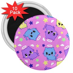 Seamless Pattern With Cute Kawaii Kittens 3  Magnets (10 Pack)  by Simbadda