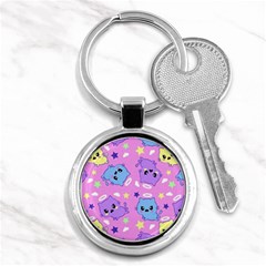 Seamless Pattern With Cute Kawaii Kittens Key Chain (round) by Simbadda