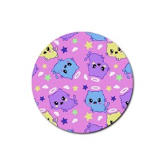 Seamless Pattern With Cute Kawaii Kittens Rubber Coaster (round) by Simbadda