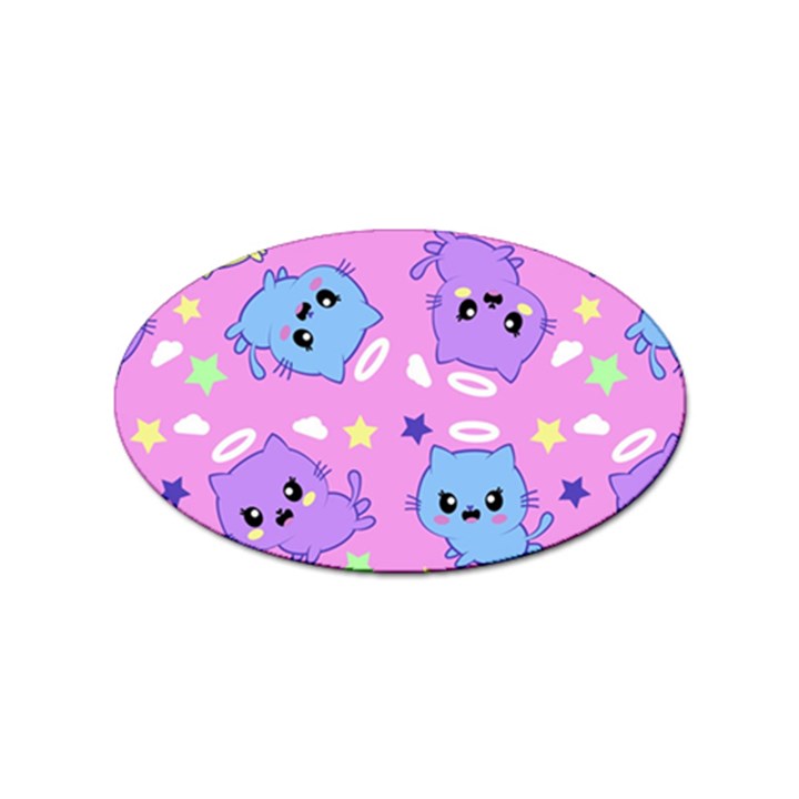 Seamless Pattern With Cute Kawaii Kittens Sticker Oval (10 pack)