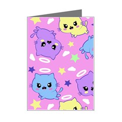 Seamless Pattern With Cute Kawaii Kittens Mini Greeting Card by Simbadda