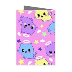 Seamless Pattern With Cute Kawaii Kittens Mini Greeting Cards (pkg Of 8) by Simbadda