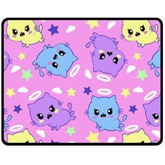 Seamless Pattern With Cute Kawaii Kittens Fleece Blanket (medium) by Simbadda