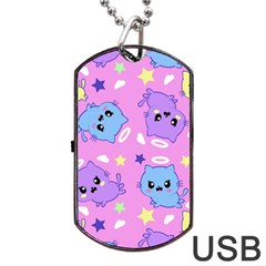 Seamless Pattern With Cute Kawaii Kittens Dog Tag Usb Flash (one Side) by Simbadda