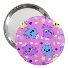 Seamless Pattern With Cute Kawaii Kittens 3  Handbag Mirrors by Simbadda