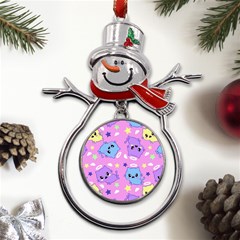 Seamless Pattern With Cute Kawaii Kittens Metal Snowman Ornament by Simbadda