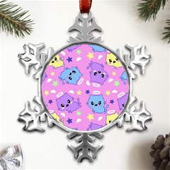 Seamless Pattern With Cute Kawaii Kittens Metal Small Snowflake Ornament