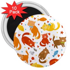 Seamless Pattern With Kittens White Background 3  Magnets (10 Pack)  by Simbadda