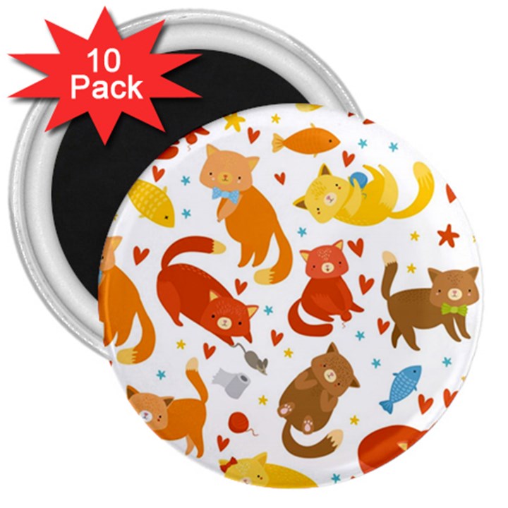 Seamless Pattern With Kittens White Background 3  Magnets (10 pack) 