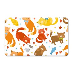 Seamless Pattern With Kittens White Background Magnet (rectangular) by Simbadda