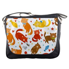 Seamless Pattern With Kittens White Background Messenger Bag by Simbadda