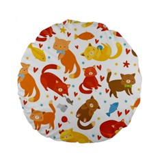 Seamless Pattern With Kittens White Background Standard 15  Premium Flano Round Cushions by Simbadda