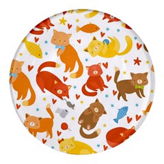 Seamless Pattern With Kittens White Background Round Glass Fridge Magnet (4 Pack) by Simbadda