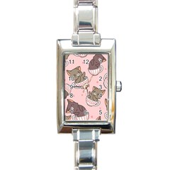 Seamless Pattern Adorable Cat Inside Cup Rectangle Italian Charm Watch by Simbadda