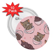 Seamless Pattern Adorable Cat Inside Cup 2 25  Buttons (10 Pack)  by Simbadda