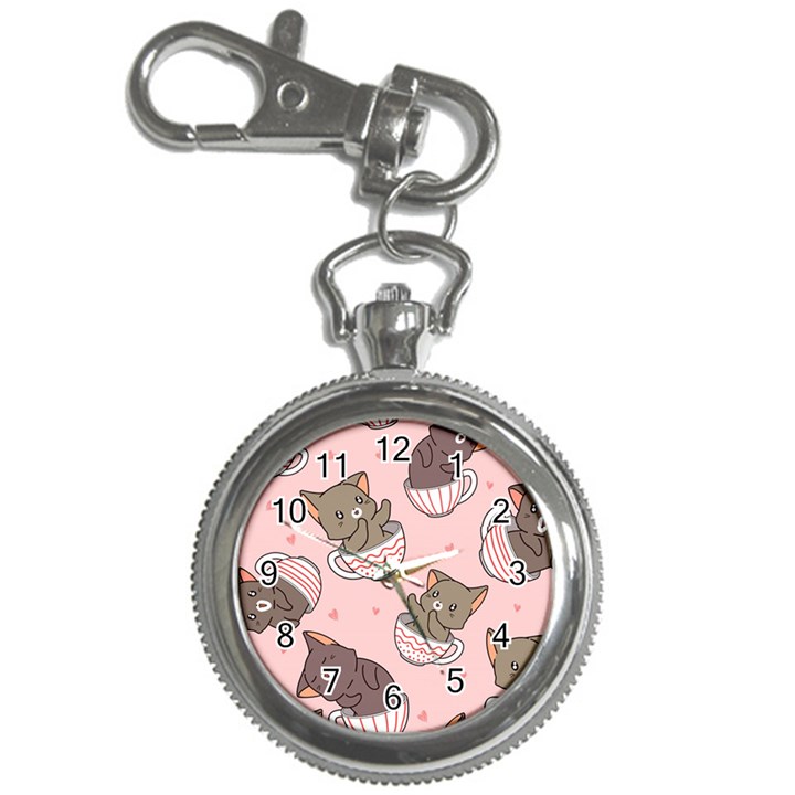 Seamless Pattern Adorable Cat Inside Cup Key Chain Watches