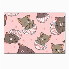 Seamless Pattern Adorable Cat Inside Cup Postcards 5  X 7  (pkg Of 10) by Simbadda