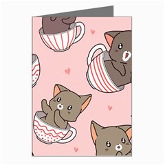 Seamless Pattern Adorable Cat Inside Cup Greeting Cards (pkg Of 8) by Simbadda