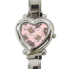 Seamless Pattern Adorable Cat Inside Cup Heart Italian Charm Watch by Simbadda