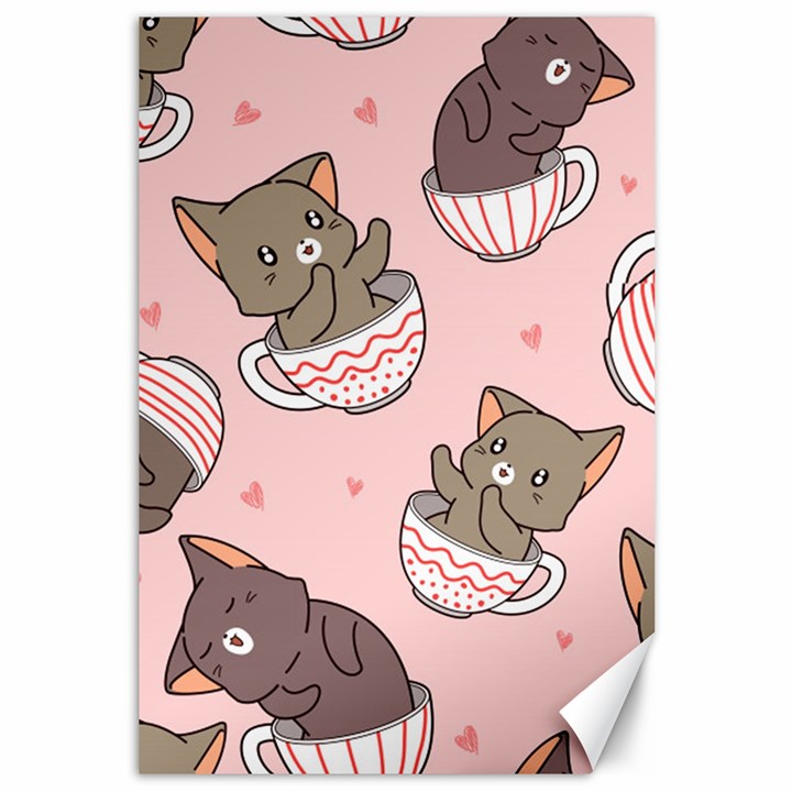 Seamless Pattern Adorable Cat Inside Cup Canvas 12  x 18 