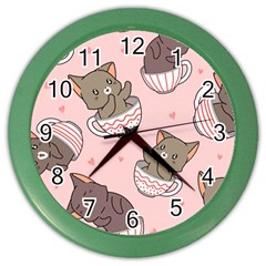 Seamless Pattern Adorable Cat Inside Cup Color Wall Clock by Simbadda