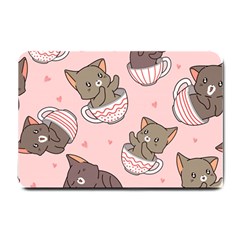 Seamless Pattern Adorable Cat Inside Cup Small Doormat by Simbadda