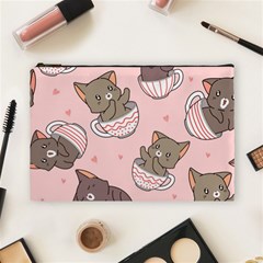 Seamless Pattern Adorable Cat Inside Cup Cosmetic Bag (large) by Simbadda