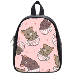 Seamless Pattern Adorable Cat Inside Cup School Bag (small) by Simbadda