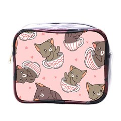 Seamless Pattern Adorable Cat Inside Cup Mini Toiletries Bag (one Side) by Simbadda