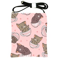 Seamless Pattern Adorable Cat Inside Cup Shoulder Sling Bag by Simbadda