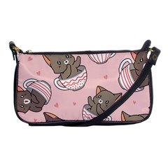 Seamless Pattern Adorable Cat Inside Cup Shoulder Clutch Bag by Simbadda