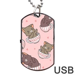 Seamless Pattern Adorable Cat Inside Cup Dog Tag Usb Flash (one Side) by Simbadda