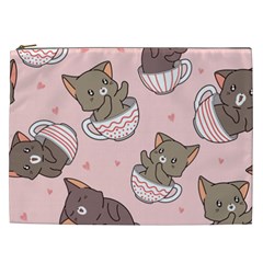 Seamless Pattern Adorable Cat Inside Cup Cosmetic Bag (xxl) by Simbadda