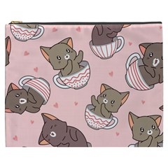 Seamless Pattern Adorable Cat Inside Cup Cosmetic Bag (xxxl) by Simbadda