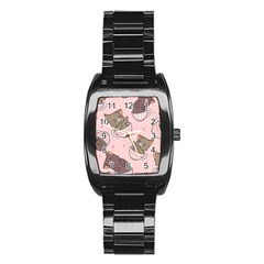 Seamless Pattern Adorable Cat Inside Cup Stainless Steel Barrel Watch by Simbadda