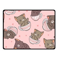 Seamless Pattern Adorable Cat Inside Cup Two Sides Fleece Blanket (small) by Simbadda