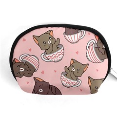 Seamless Pattern Adorable Cat Inside Cup Accessory Pouch (medium) by Simbadda