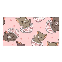 Seamless Pattern Adorable Cat Inside Cup Satin Shawl 45  X 80  by Simbadda