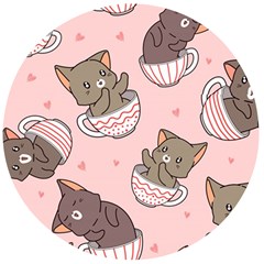 Seamless Pattern Adorable Cat Inside Cup Wooden Bottle Opener (round) by Simbadda