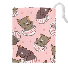 Seamless Pattern Adorable Cat Inside Cup Drawstring Pouch (4xl) by Simbadda