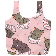 Seamless Pattern Adorable Cat Inside Cup Full Print Recycle Bag (xxl) by Simbadda