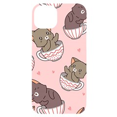 Seamless Pattern Adorable Cat Inside Cup Iphone 14 Plus Black Uv Print Case by Simbadda