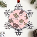 Seamless Pattern Adorable Cat Inside Cup Metal Large Snowflake Ornament Front