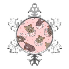 Seamless Pattern Adorable Cat Inside Cup Metal Small Snowflake Ornament by Simbadda