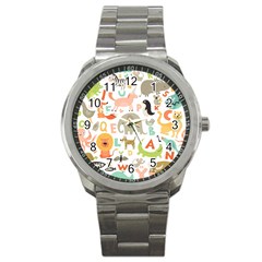 Children Alphabet Seamless Pattern Sport Metal Watch by Simbadda