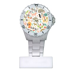 Children Alphabet Seamless Pattern Plastic Nurses Watch by Simbadda